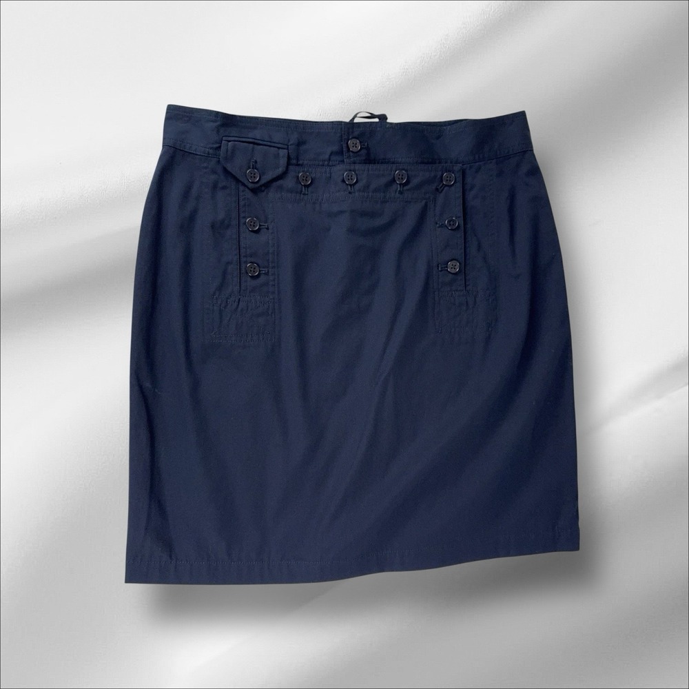 New Vintage Lauren Ralph Lauren Navy Pencil Skirt Lace Up Back Size 12 Old Money